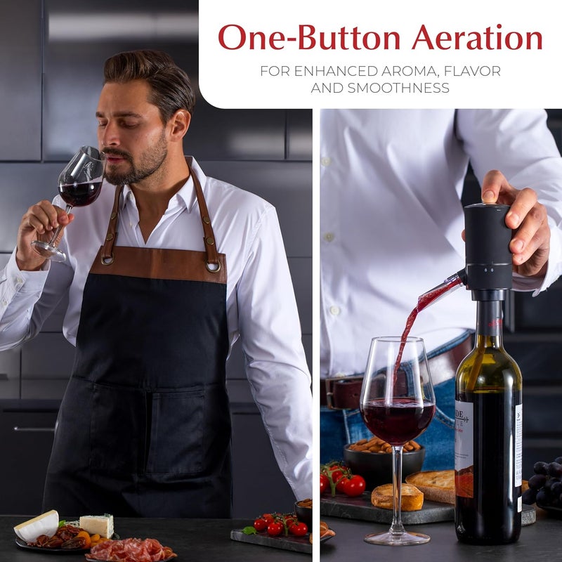 urban noon Rechargeable Electric Wine Opener Set with Aerator, Foil Cutter & Vacuum Stoppers – Automatic Wine Bottle Opener Kit with Portable Case – 7 Piece Wine Gift Set (Black Matte) - Image 5